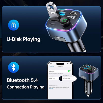 Syncwire Bluetooth 5.3 FM Transmitter Car Adapter 48W Wireless Radio Music - Image 6