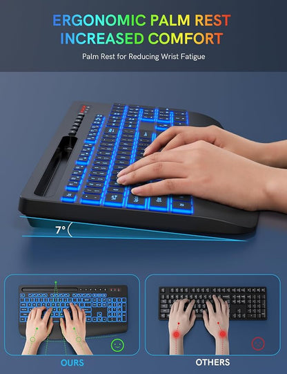 Trueque Wireless Keyboard with 7 Colored Backlits, Wrist Rest, Phone Holder - Image 3