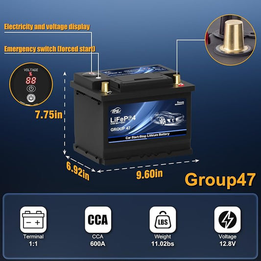 TPE Car Start-Stop Lithium Battery BCI Group47 LiFePO4 Lithium-ion Car Battery - Image 2