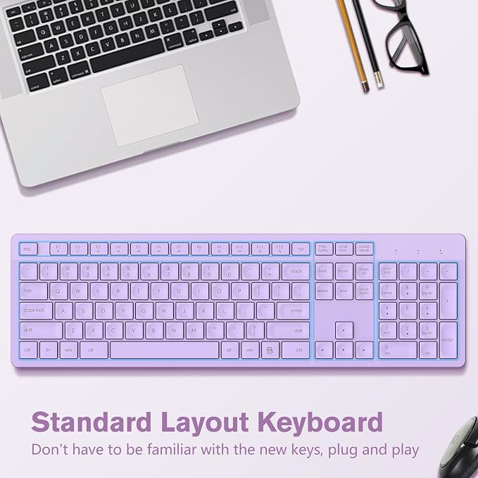LeadsaiL Purple Wireless Keyboard, 2.4GHz Full-Sized Ergonomic Computer Keyboard - Image 4