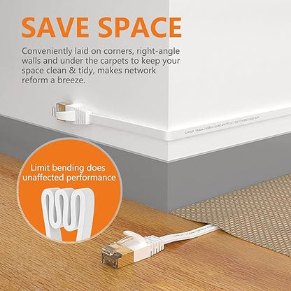 Cat7 20FT Ethernet Cable Flat-White-10Gbps Ultra Slim High Speed Gold-Plated - Image 4