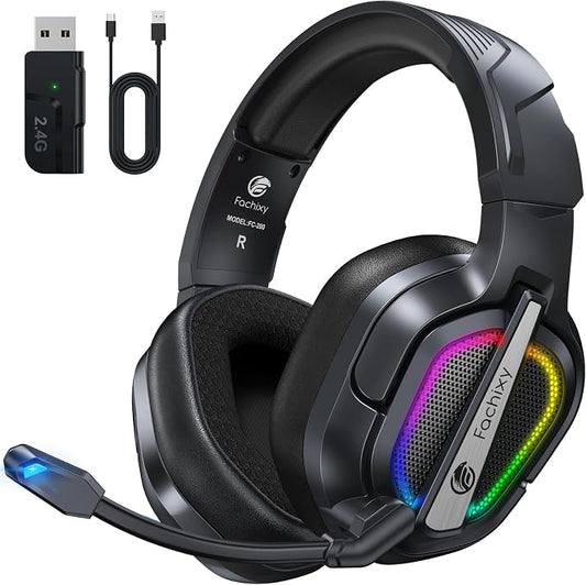 FC200 Wireless Gaming Headset for PS5, PS4-2.4GHz USB Foldable Headphones by FachixyUS