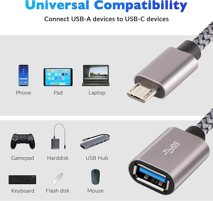 USB to Micro USB Adapter 4 Pack, Unidirectional Micro USB Male to USB Female - Image 7