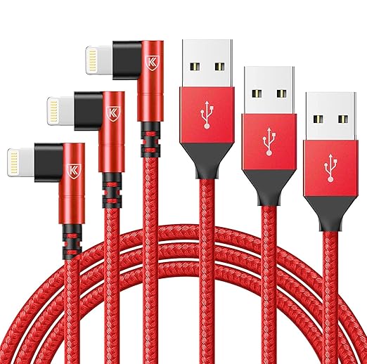 3Pack 90 Degree Lightning Cable, iPhone Charger Cable 6ft, Long Fast Charging by KIYODA
