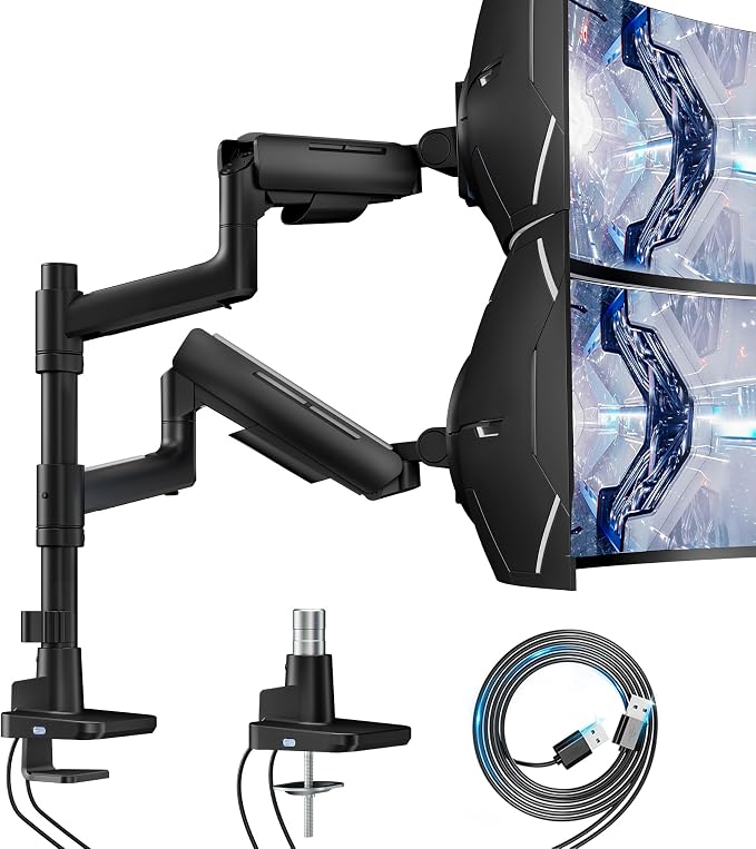 Vertical Dual Monitor Mount for 17-49 Inch Ultrawide Heavy Duty Curved Screen by ARESWING