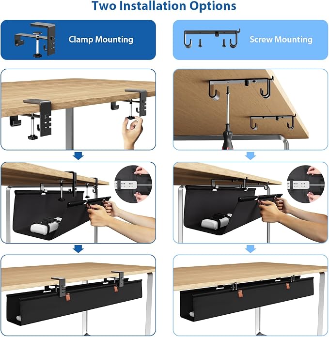 Zilink No Dril Under Desk Cable Management Tray 30" Standing Desk Cable - Image 6