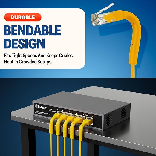 Everest Ultra Slim Cat6a Ethernet Patch Cables 10ft Yellow - Image 2