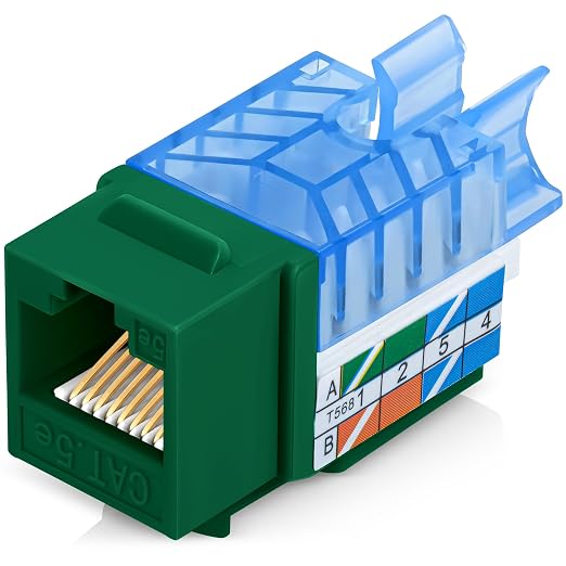 Everest 45° Angled RJ45 Cat5e Keystone Jacks 10-Pack in Green by EverestMediaSolutions