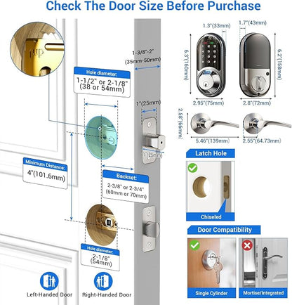 Veise RZ07B Smart Locks for Front Door, 2 Lever Handles, Fingerprint Keyless - Image 6