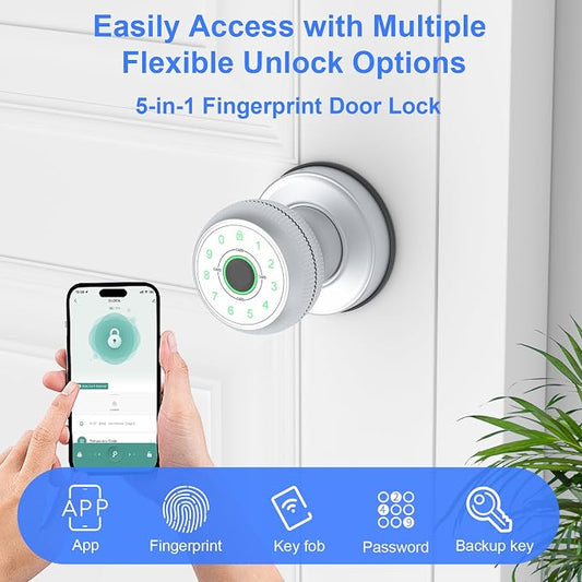 BIWIBON 5-in-1 Smart Door Knob, Fingerprint Door Knob - Image 2