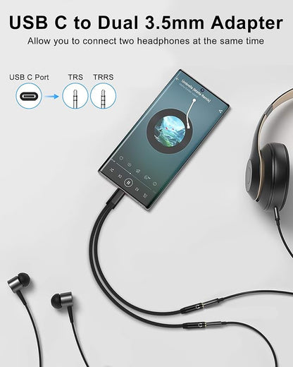 Headphone Splitter for 2 Headphones, USB C to Dual 3.5mm Female Aux Splitters - Image 5