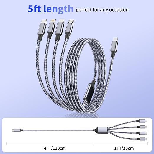 USB C Multi Charging Cable, 4 in 1 Charging Cable Nylon Braided USB-C Multiple - Image 6