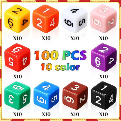 Poen 100 Pcs 16mm Dice Set Bulk, 6 Sided Standard Colored Dices - Image 3