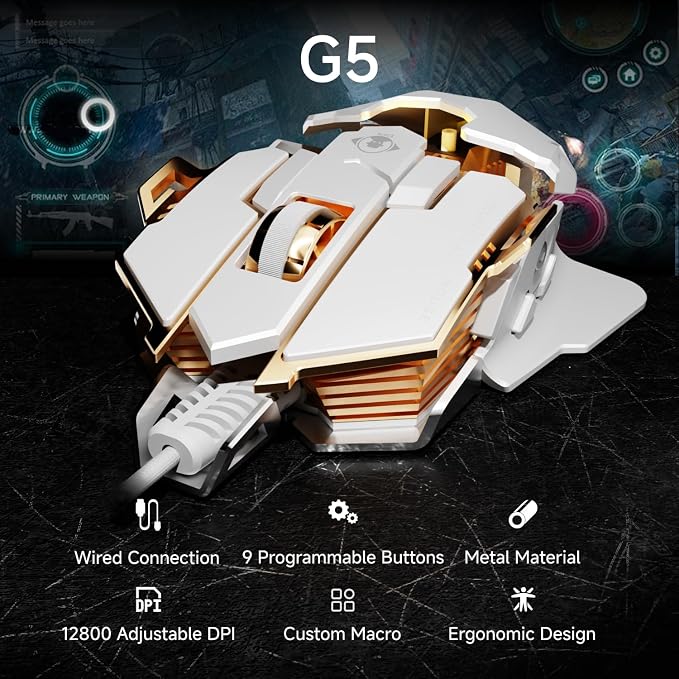 EWEADN G5 Wired Gaming Mouse, Ergonomic RGB Computer Mouse, 12800 Adjustable DPI - Image 2