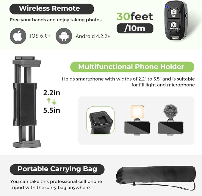 Aureday Phone Tripod, Wireless Remote and Phone Holder, Extendable Cell - Image 6