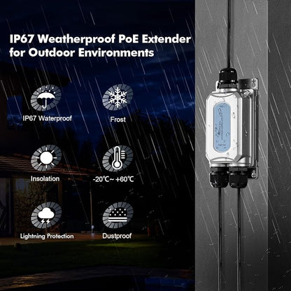 Outdoor IP67 Waterproof Gigabit PoE Passthrough Switch, 1 PoE in 2 PoE Out - Image 6