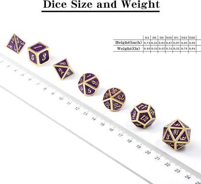 DNDND Glitter Purple Metal Dice Set, Solid Polyhedral DND Metallic Dice - Image 6