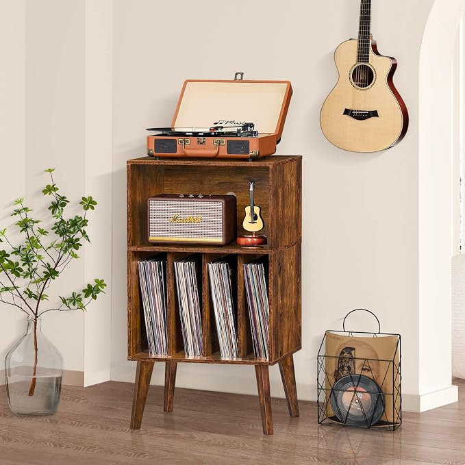 Lerliuo Record Player Stand, Mid-Century Vinyl Storage Cabinet Table - Image 7