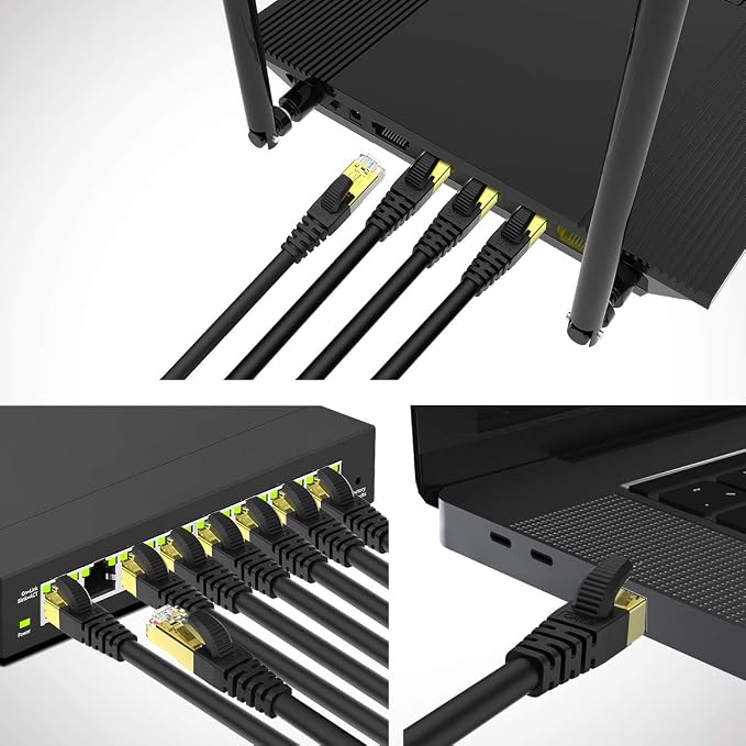 KASIMO CAT 8 Ethernet Cable 1 Feet, 10 Pack Black Shielded SFTP Internet - Image 8