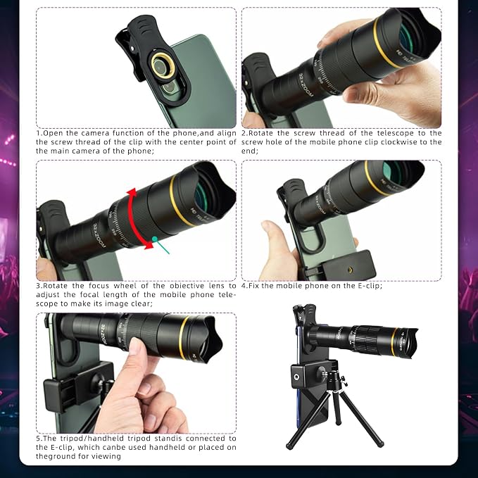Phone Camera Lens Kit, 32X Long Focus Telephoto, Portable Clip-on HD Phone Zoom - Image 6