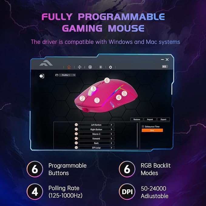 FFJ Wireless Gaming Mouse, 24000 DPI, Tri-Mode 2.4G/USB-C/Bluetooth 5.3 Gaming - Image 4