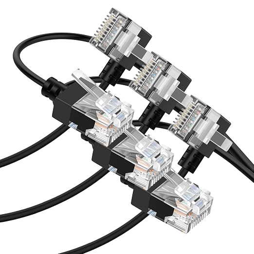 Cat6A Ethernet Cable 90 Degree Left Angled 30FT 3 Pack, Flexible Slim & Ultra by Thzzhnno