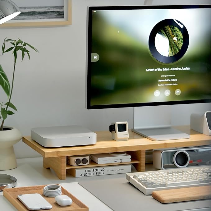 Bamboo Dual Monitor Stand Riser Natural, 2-Tier Desk Monitor Riser - Image 7