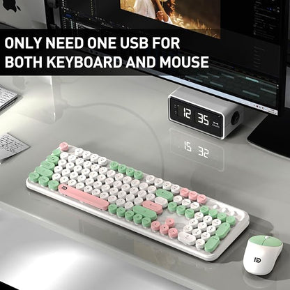 Wireless Keyboard and Mouse Set, 105 Keys Full-Size Cute Colorful Keyboard and - Image 9
