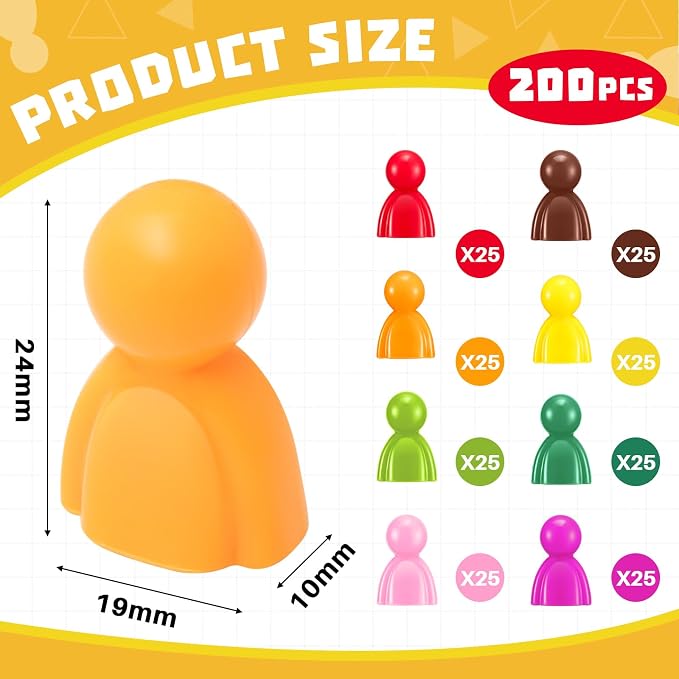 Liliful 200 Pcs Board Game Pieces Plastic Multi-Color Pawns Ideal Game Tokens - Image 2
