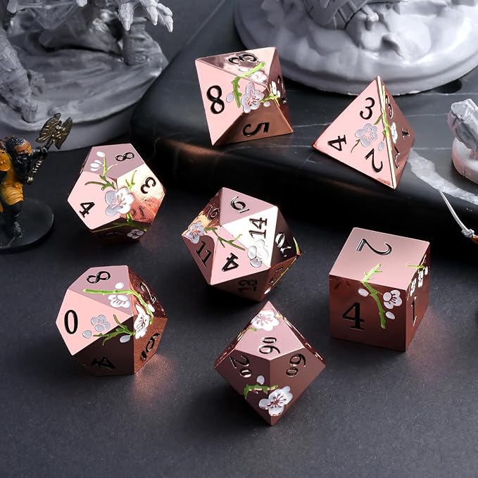 Metal Dice Set D&D, DNDND 7 PCS Flower Metallic DND Dice Set - Image 6