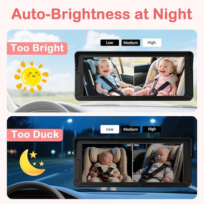 HD 1080P Baby Car Camera for 2 Kids: 5-Min Install for New Parents 6.9" Split - Image 6