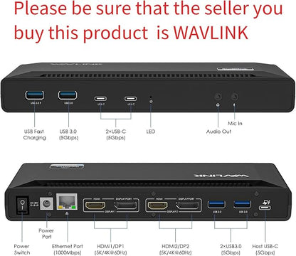 WAVLINK Universal USB C Laptop Docking Station Dual Monitors 5K/4K@60Hz - Image 2