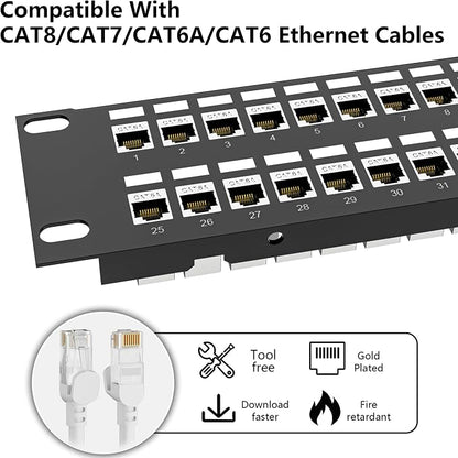 Jadaol 48-Port Shielded Cat6A Patch Panel, 19” 2U Rackmount/Wall Mount - Image 9