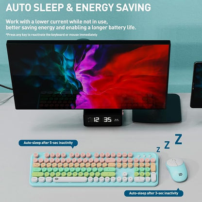 Wireless Keyboard and Mouse Set, 105 Round Keys Full-Size Cute Colorful - Image 4