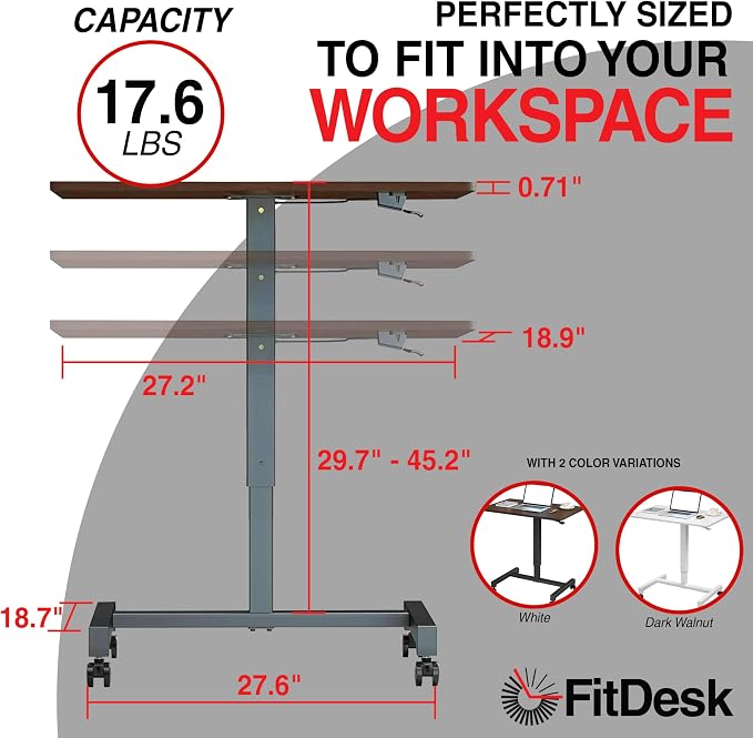FitDesk Portable Laptop Desk, Rolling Standing Workstation Adjustable Height - Image 2