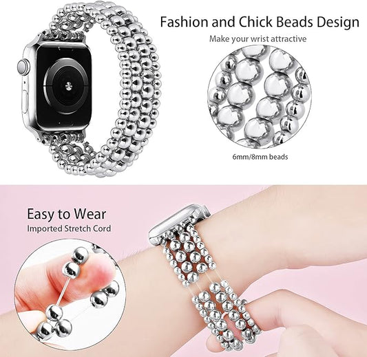 MOFREE Band Compatible with Apple Watch 38mm 40mm 41mm Beaded Bracelet Women - Image 2