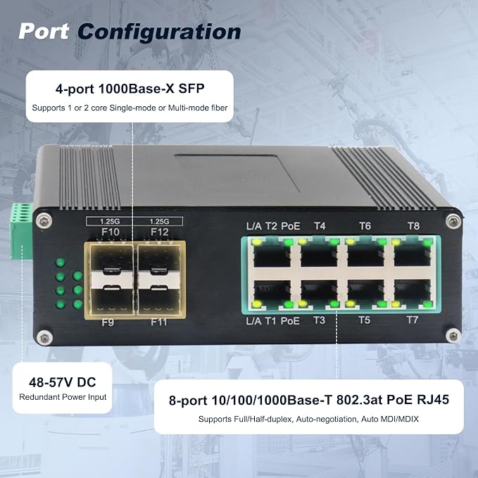 Industrial Managed 8-Port 10/100/1000Base-T PoE Switch - Image 2