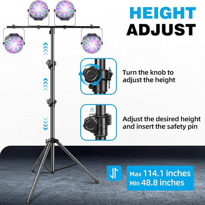 DJ Stand, T-Bar Tripod Stage Lights Stand Portable and Adjustable 49-114 Inch - Image 5