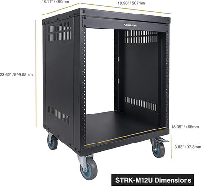 Sound Town 12U Universal Steel Rack, w/Mesh Doors, Locking Casters, Vented Side - Image 7