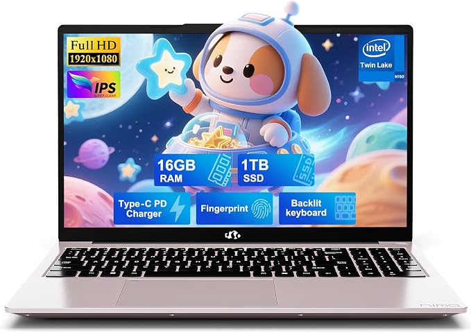 NIMO 15.6" FHD IPS Laptop, Intel N150, 16GB RAM 1TB SSD, Backlit Keyboard by Nimo