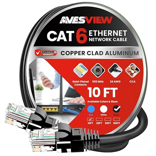 CAT 6 Ethernet Cable 10FT, Indoor High-Speed 10Gbps Snagless CAT6 10FT Ethernet by AvesView