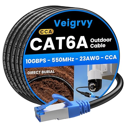 Cat6A Outdoor Ethernet Cable 40 ft Supports POE, 23AWG 550MHz high-Speed CAT6A by EthernetCable