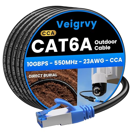 Cat6A Outdoor Ethernet Cable 200 ft, 23AWG 10Gbps 550MHz high-Speed CAT6A Cable by EthernetCable