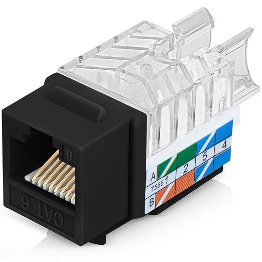 Everest 45° Angled RJ45 Cat6 Keystone Jacks 20-Pack in Black by EverestMediaSolutions
