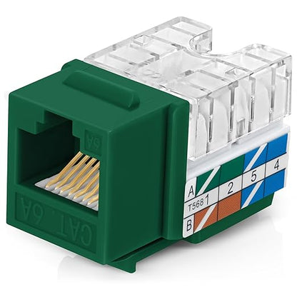 Everest 90° Angled RJ45 Cat6A Keystone Jacks 20-Pack in Green by EverestMediaSolutions