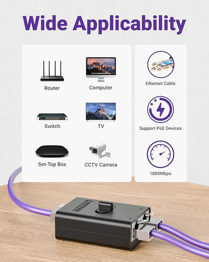 VCELINK 2 Port RJ45 Network Switch, Ethernet Splitter 2-in 1-Out or 1-in 2-Out - Image 7