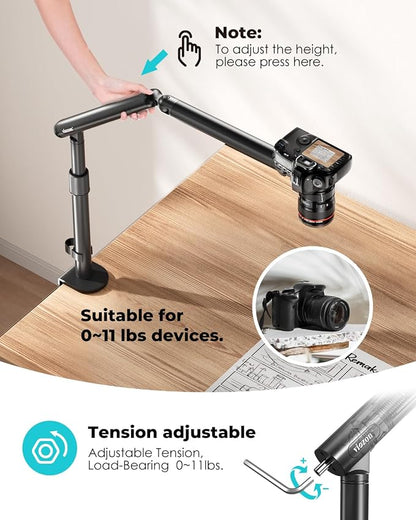 Viozon Overhead Camera Mount, Overhead Phone Stand, Flexible Aluminum Alloy - Image 4
