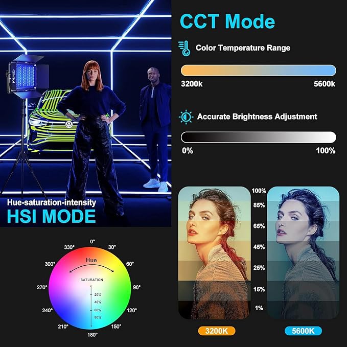 GVM 65W RGB Video Light with Bluetooth Control, 1300D LED Video Lighting Kit - Image 3