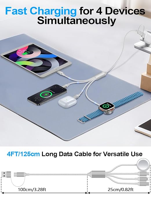 4-in-2 Multi Charging Cable for Apple Watch Charger/Samsung/iPhone Charger - Image 3