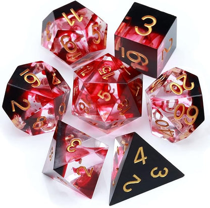 Haxtec Sharp Edge DND Dice Set Red Blood Swirls Resin Dice D&D Dice - Image 2
